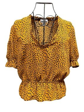 Topshop Yellow and Black Animal Printed Short Sleeve Blouse